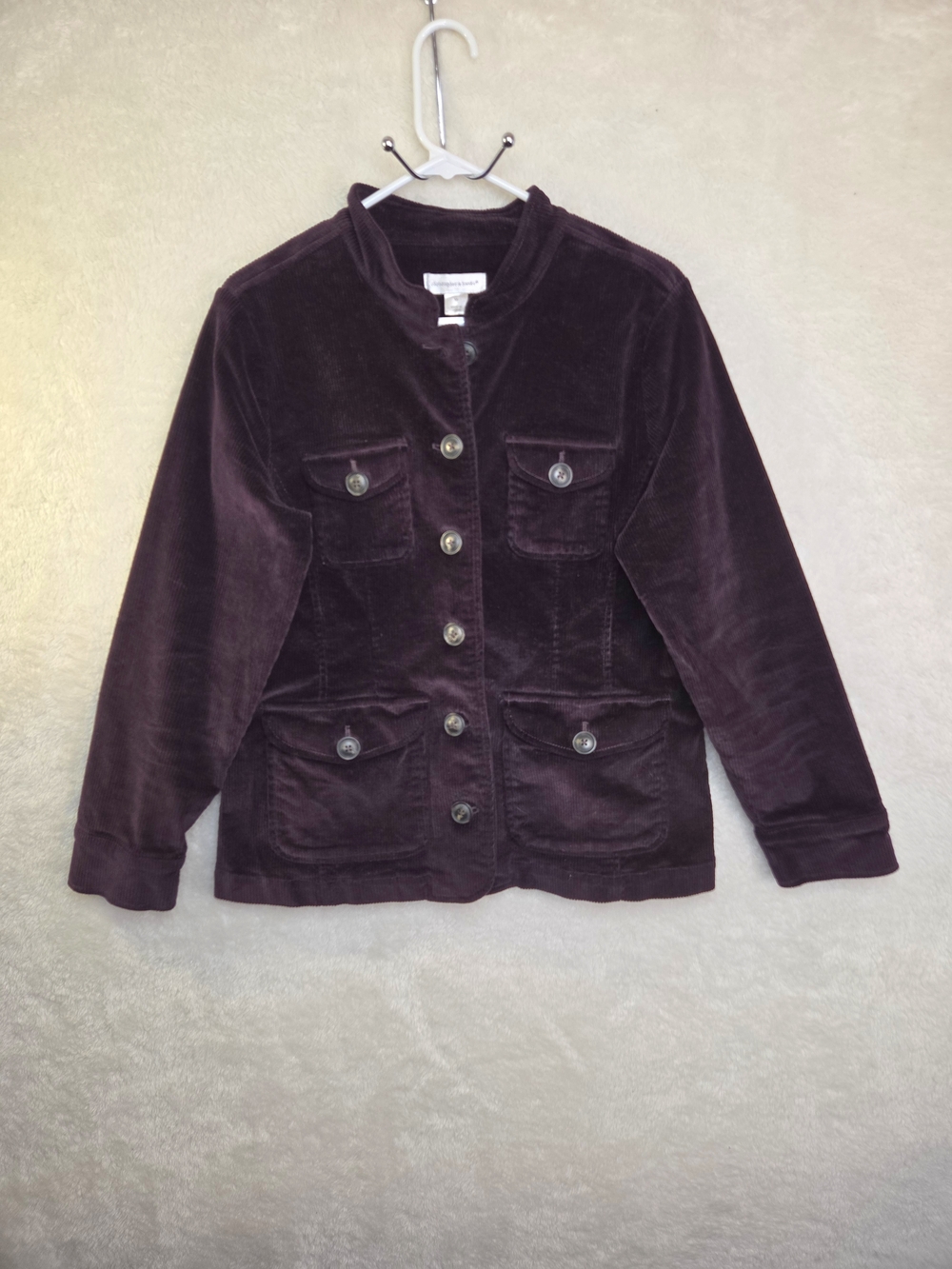 Christopher & Banks Jacket Womens Sz Medium Dark Purple Corduroy Stretch Pockets